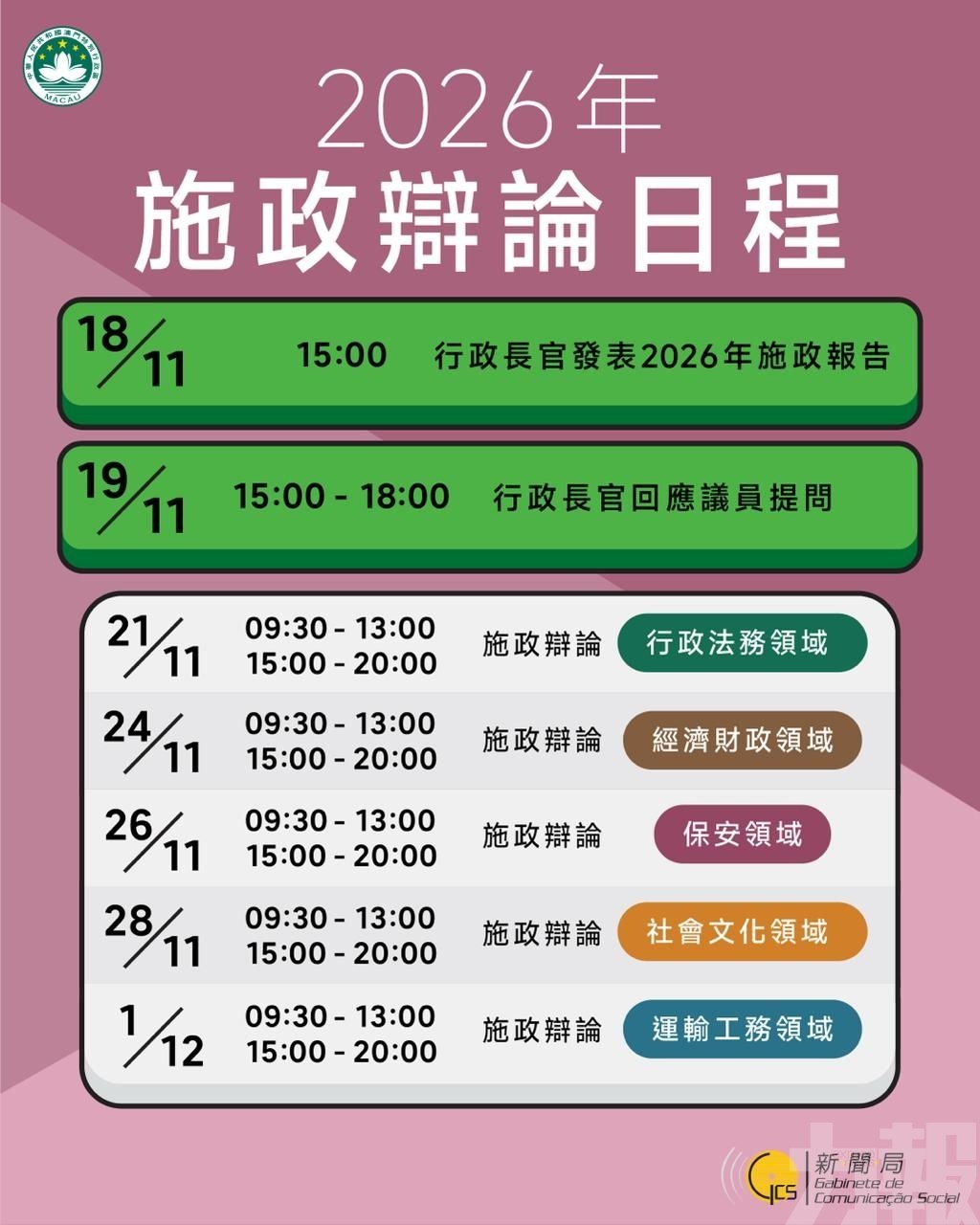 ​岑浩輝11月18日發表2026年施政報告